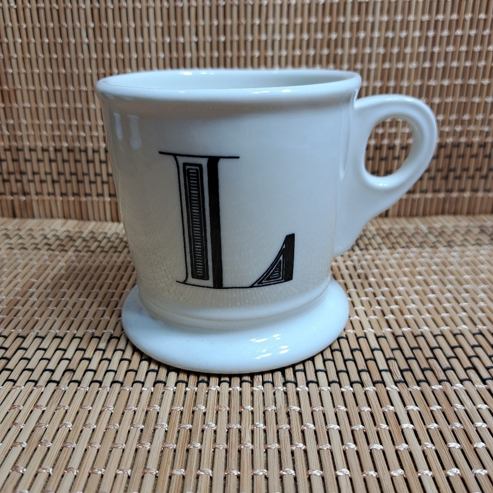 Anthropologie Coffee Mug Monogram White/Black Letter L‎ With Small Roud Handle
